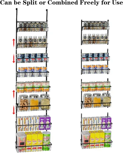 Miniatura 5 de Organizador de despensa sobre la puerta, cestas de metal ajustables de 8 niveles, estante de especias colgante, negro
