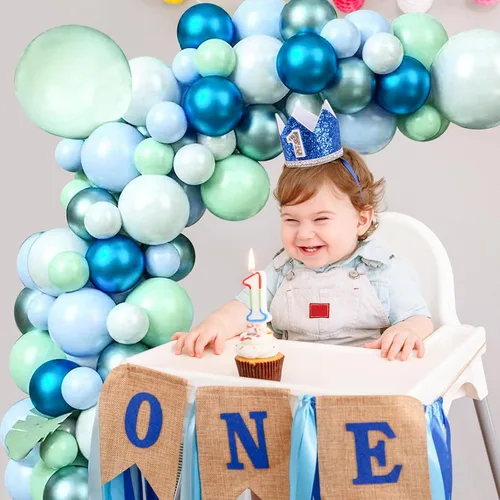 Miniatura 5 de Kit de guirnalda de globos de 125 piezas azul verde macarrón y globos azul metálico plateado para decoración de fiestas de cumpleaños, jubilación
