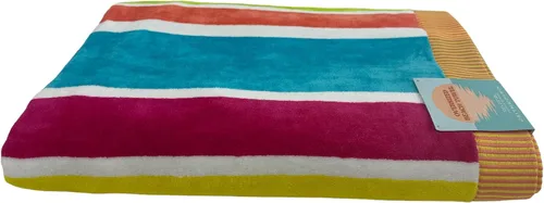 Miniatura 3 de Royal Tradition Toalla de playa de gran tamaño jacquard de terciopelo de algodón con rayas pastel de peso pesado 40x72