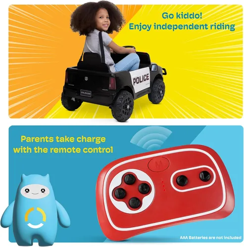 Miniatura 6 de Kidzone Camión de Policía de 12V para Montar, Camión Eléctrico RAM 3500 con Licencia para Niños con Control Remoto, Música Bluetooth, Luces LED