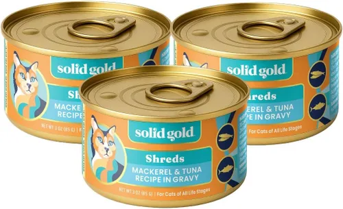 Miniatura 28 de Solid Gold comida húmeda para gatos desmenuzada con salsa - Alimento enlatado para gatos hecho con atún real y caballa - Sin granos de los Cinco