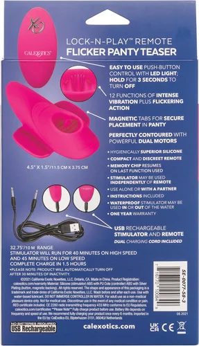 Miniatura 4 de CalExotics Lock-N-Play SE-0077-58-3 - Vibrador de clítoris de silicona resistente al agua con 12 funciones, recargable con vibración parpadeante