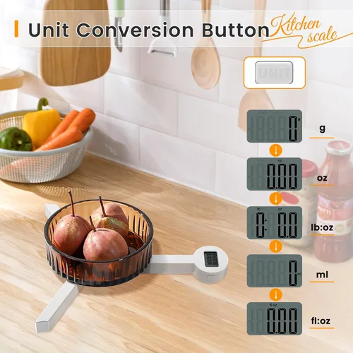 Miniatura 2 de Báscula de alimentos plegable, báscula digital de cocina, báscula compacta pequeña de alta precisión con pantalla LCD, báscula de alimentos portátil