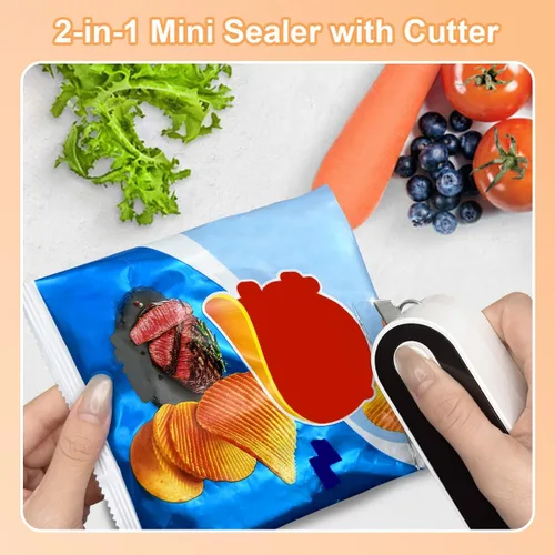Miniatura 4 de Sellador de bolsas 2 en 1 con cortador e imán, mini máquina de sellado térmico recargable para papas fritas, aperitivos, almacenamiento