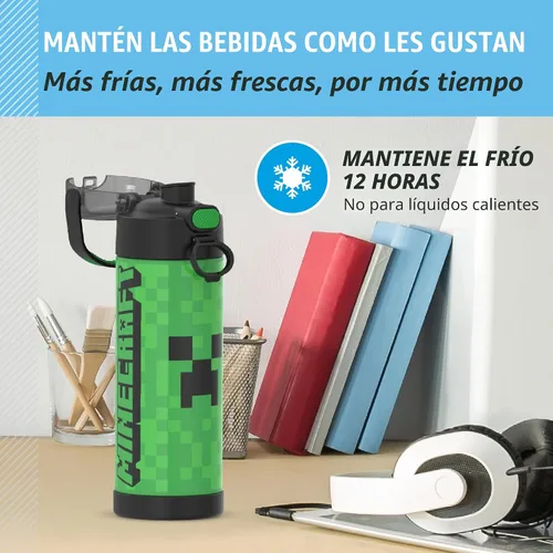 Miniatura 5 de THERMOS FUNTAINER Botella aislada al vacío de acero inoxidable de 16 onzas con tapa ancha de canalón, MINECRAFT