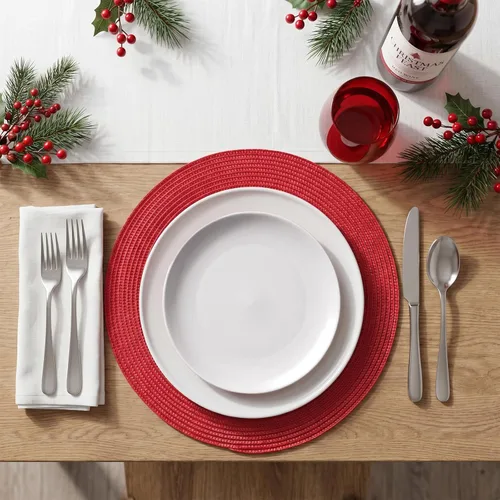 Miniatura 6 de AHHFSMEI Manteles individuales redondos trenzados de 15 pulgadas, manteles individuales redondos para mesas de comedor, tejidos naturales, Rojo