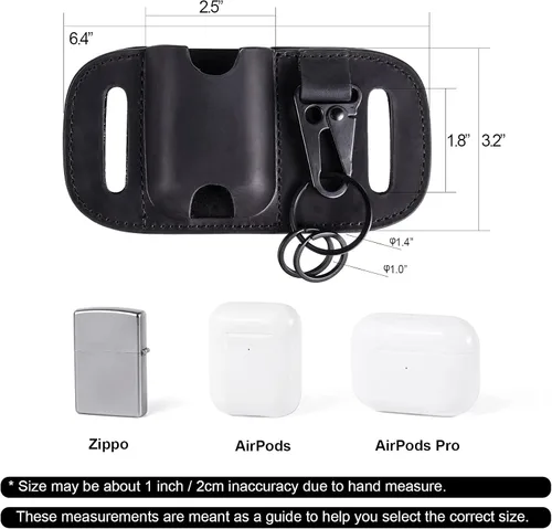 Miniatura 6 de Gentlestache Funda de cuero para Zippo, Funda de cuero Zippo, Funda de cuero para AirPods, Bolsa más ligera para cinturón Negro
