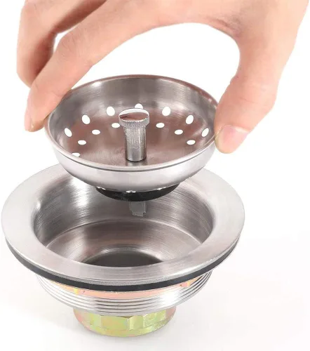Miniatura 6 de KONE Conjunto de drenaje de fregadero de cocina de 3-1/2 pulgadas con cesta colador/tapón de drenaje, kit de drenaje de fregadero de acero Plateado