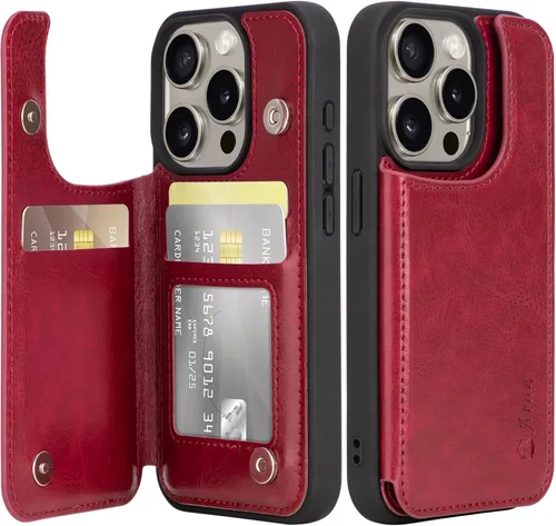 Miniatura 13 de Arae Funda para iPhone 13 con tarjetero - Funda tipo cartera con bolsillos para tarjetas de piel sintética con tapa trasera para iPhone 13 de 6.1