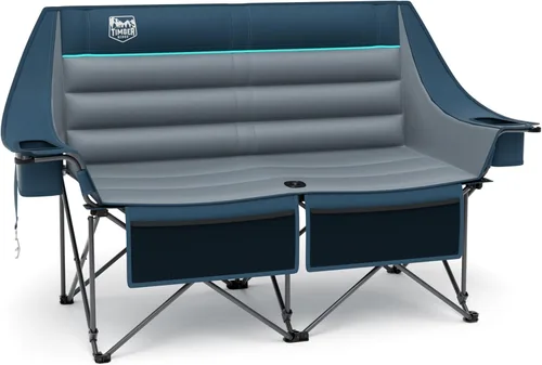 Miniatura 7 de TIMBER RIDGE Silla de Campamento Acolchada para 3 Personas con Portavasos y Bolsillos, Sillas de Campamento Plegables Loveseat para Exteriores