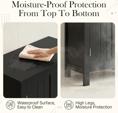 Miniatura 6 de SUPER DEAL Armario de almacenamiento moderno para el suelo del baño con estante ajustable y doble puerta a prueba de óxido, para sala de estar