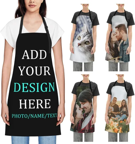 Delantal personalizado para mujer, con nombre, texto, logotipo, foto, chef, delantales de cocina, impermeables, ajustables, con lazo, gran regalo