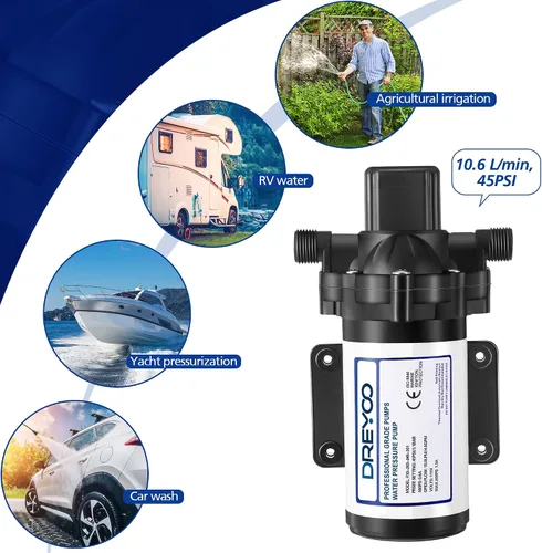 Miniatura 7 de Bomba de Diafragma de Presión de Agua Industrial 115V 4 GPM 45 PSI, Bomba Autocebante de Refuerzo de Agua con Enchufe de Energía, Filtro de Cepo