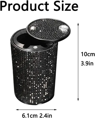 Miniatura 6 de Cenicero portátil con tapa, a prueba de olores, cenicero de automóvil de diamantes de cristal para mujeres, mini bote de basura ideal para Negro