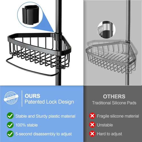 Miniatura 3 de Organizador de Ducha de Esquina con Barra de Tensión: Organizador Ajustable a Prueba de Óxido de 4 Niveles para el Interior del Baño - 120-307 cm