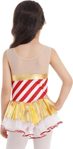 Miniatura 3 de Vestido de baile tutú a rayas con lentejuelas para niños, vestido de patinaje artístico, fiesta de Navidad, disfraz de bastón de caramelo