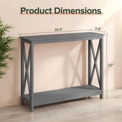 Miniatura 3 de SUPER DEAL Mesa consola de 39.5 pulgadas, mesa auxiliar estrecha de 2 niveles con estante de almacenamiento, mesa de entrada para pasillo, Negro