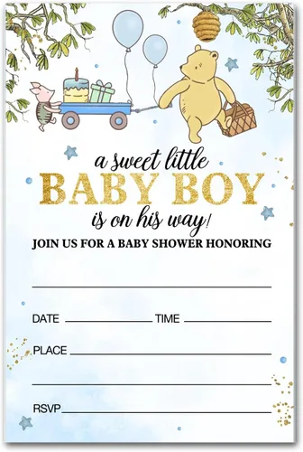 Miniatura 8 de brayqu Winnie the Pooh Girl - Invitaciones para fiesta de baby shower, color rosa (20 tarjetas con sobres)