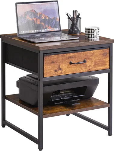 Miniatura 9 de Aibiju Mesa auxiliar grande para sala de estar, soporte de mesa pequeño de 20 pulgadas, mesa de impresora con estante ajustable, mesa de café Blanco