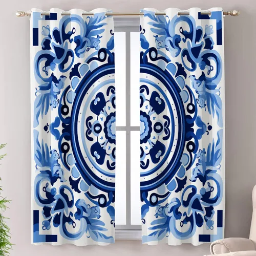 Miniatura 11 de Shrahala Abstract Pattern Geometric Blackout Window Curtains, Concentric Squares Thermal Insulated Curtains Grommet Long Drapes for Bedroom,Living