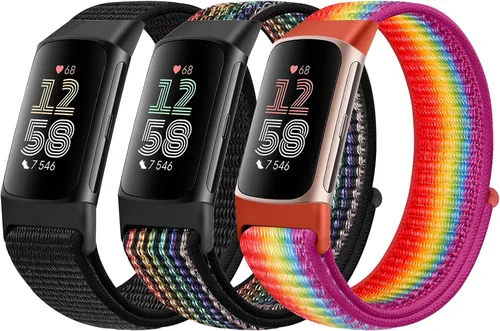 Miniatura 10 de Correas de nailon para reloj deportivo compatibles con Fitbit Charge 6/5, correa de muñeca ajustable, transpirable, de repuesto, suave, de bucle