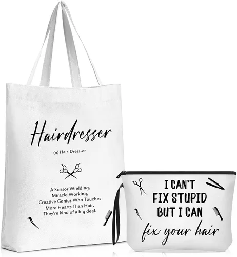 Coume 2 piezas de regalos de peluquería para mujer, estilista, cosmetóloga, bolsa de maquillaje, bolsa de cosméticos para peluquería, bolsa de lona