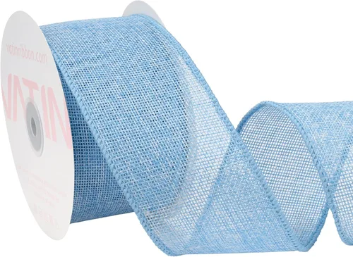 Miniatura 9 de VATIN Cinta de Arpillera con Alambre Azul Bebé de 1-1/2 pulgadas X 10 Yardas, Cinta de Tela para Manualidades para Decoraciones de Fiestas, Lazo