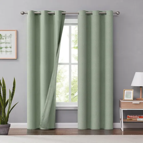 Miniatura 12 de Melodieux Cortinas 100% opacas para dormitorio, aislamiento térmico, reducción de ruido, cortinas de ventana de lino con ojales para sala de estar