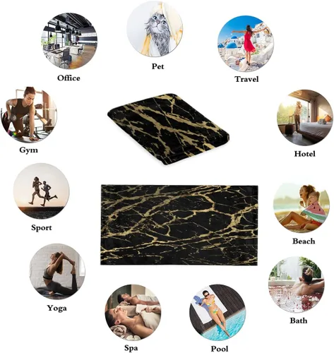 Miniatura 5 de Bardic Juego de 2 toallas de mano de mármol negro y dorado, textura de mármol, suaves y altamente absorbentes, toalla de cara para baño, cocina