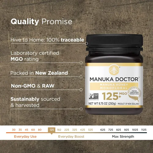 Miniatura 2 de Manuka Doctor - Monofloral de miel de manuka MGO 125+, miel de Nueva Zelanda 100% pura. Certificado. Garantizado. Crudo. Sin OMG (8.75 oz)