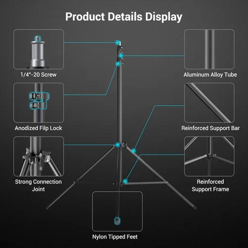 Miniatura 5 de SmallRig Soporte de Luz de Fotografía de 110"/9.2 pies con Brazo de Pluma, Trípode de Luz de Aluminio con Amortiguación de Aire de Servicio Pesado