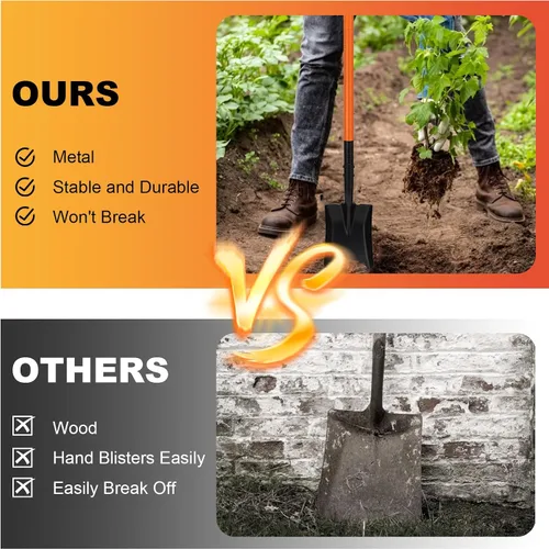 Miniatura 2 de Pala pequeña cuadrada de 43.3 pulgadas con mango de metal, herramienta de jardín para acampar, cultivar, jardinería, excavación, color naranja