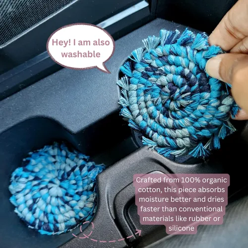Miniatura 3 de Posavasos de Algodón para Automóvil 2 piezas Posavasos para Tazas de Automóvil Lindos Accesorios de Automóvil para Mujeres Posavasos para Portavasos