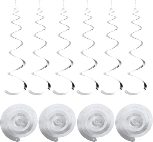 Miniatura 14 de MECCANIXITY 18 remolinos colgantes de fiesta negros de una sola tira para colgar decoraciones de 27.6 pulgadas, serpentinas colgantes de plástico