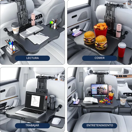 Miniatura 2 de Mesa Bandeja para Asiento Trasero de Automóvil, Bandeja de Comida Estable Plegable para Asiento Trasero del Auto para Pasajeros Traseros en Viajes
