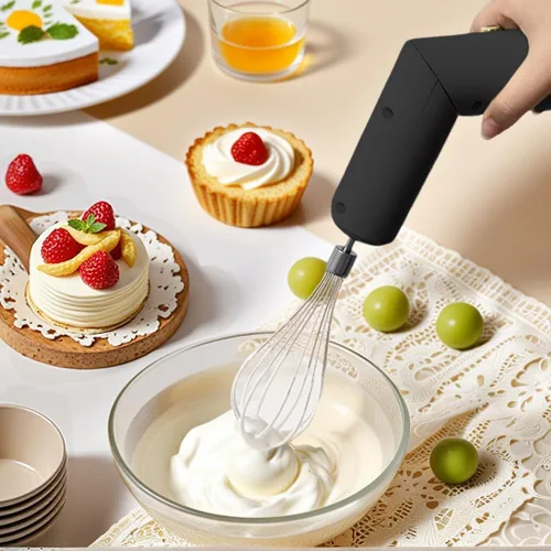 Miniatura 5 de Batidora de mano inalámbrica, batidor eléctrico de mano de diseño plegable con 3 modos de velocidad, batidor de huevos de mano con 2 batidores