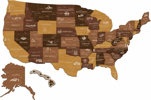 Miniatura 7 de JustLikeWood Rompecabezas de madera 3D de mapa de Estados Unidos de 16 x 9 ″ con los estados y capitales, decoraciones del 4 de julio, mapa de viaje