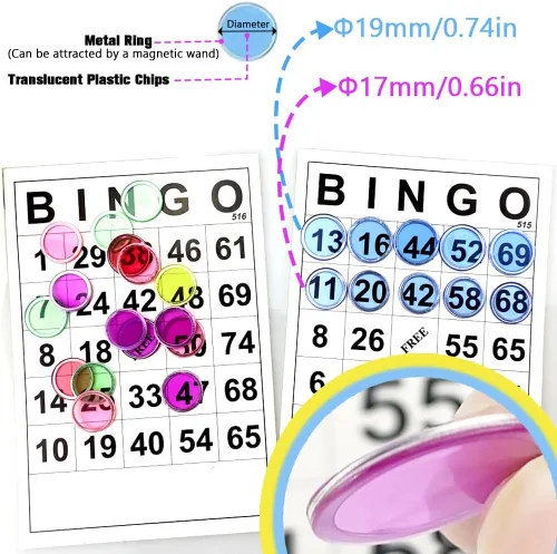Miniatura 5 de Varitas magnéticas de 7 colores y 700 fichas de bingo (¾ pulgadas) con anillos de metal, para grupos escolares grandes, noche de juegos de lotería