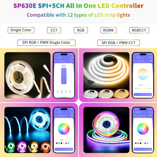 Miniatura 2 de PAUTIX Controlador de música LED Bluetooth 12 en 1, controlador de color completo SP630E, control de aplicación iOS/Andriod compatible con casi
