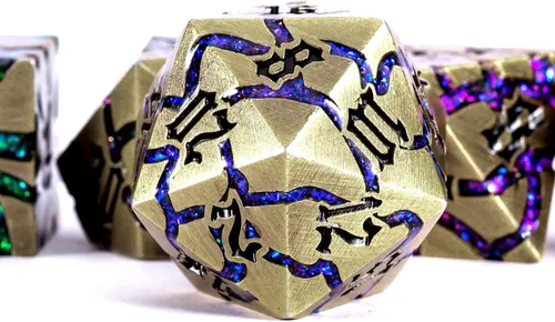 Miniatura 2 de Juego de Dados de Metal DND, Conjunto de 7 Dados Poliédricos D&D, Conjunto de Dados con Grietas Brillantes para Juego de Rol Calabozos y Dragones