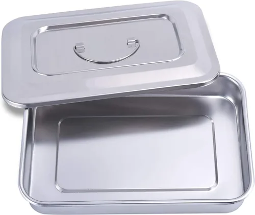 Bandejas quirúrgicas médicas de acero inoxidable para instrumentos dentales, organizador de bandeja de esterilización, bandejas con tapa y asa de