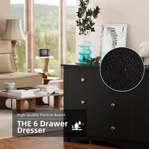 Miniatura 4 de Flamaker Cómoda de 6 cajones para dormitorio, organizador de aparadores de almacenamiento con dispositivos antiinclinación, cómoda moderna y ancha