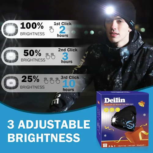 Miniatura 6 de Gorro Bluetooth con luz, unisex, recargable, LED, con auriculares, regalos técnicos para hombres, mujeres, papá