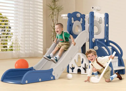 Miniatura 12 de XJD Tobogán 7 en 1 para niños pequeños de 12 a 36 meses, nueva actualización con golf, aro de baloncesto para juegos en interiores y exteriores