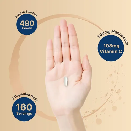 Miniatura 4 de Paquete de 2 citratos de magnesio de 500 mg, 480 cápsulas, forma elemental de alta pureza, extrafuerte, mineral esencial para el corazón
