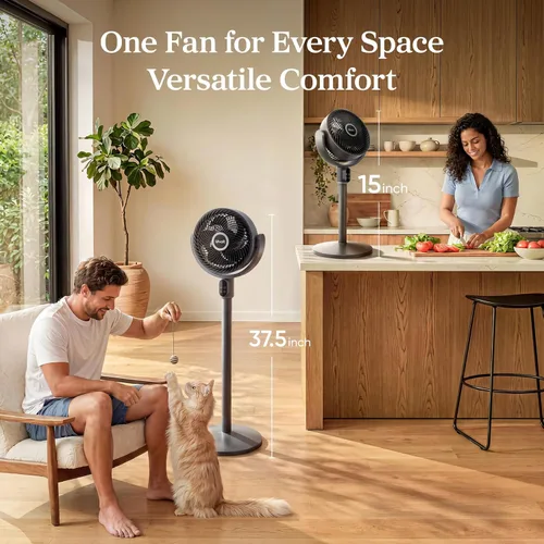 Miniatura 4 de LEVOIT Standing Fan for Bedroom, 90° Oscillating Pedestal Fan, 18dB Quiet for Sleep, 1024 CFM Airflow, Smart Floor Fan with Dust Cover, 5 Speeds 3