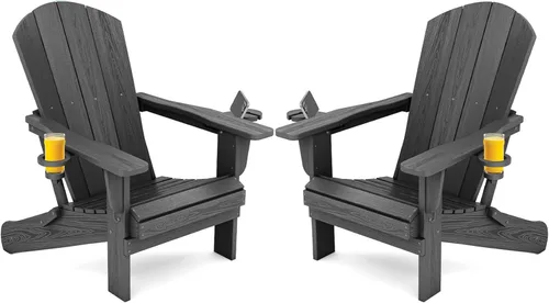 Miniatura 26 de SERWALL Silla Adirondack con portavasos – Juego de 2 sillas Adirondack compuestas para exteriores de polietileno de alta densidad para todo