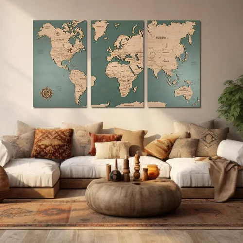 Miniatura 15 de MAMAGO Lienzo decorativo para pared, diseño de mapa de Estados Unidos, 3 paneles, fondo de madera, mapa de Estados Unidos, imagen y póster, arte
