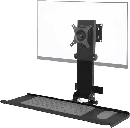 Miniatura 10 de Soporte de pared para monitor todo en uno con bandeja para teclado para Mac Mini y PC pequeñas; soporte de pared para monitor y teclado para Negro