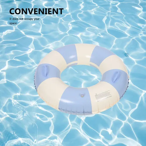 Miniatura 6 de Garneck Anillo de natación inflable de 32.3 pulgadas, diseño retro a rayas, flotante, flotadores de piscina con asas, anillos de PVC para adultos